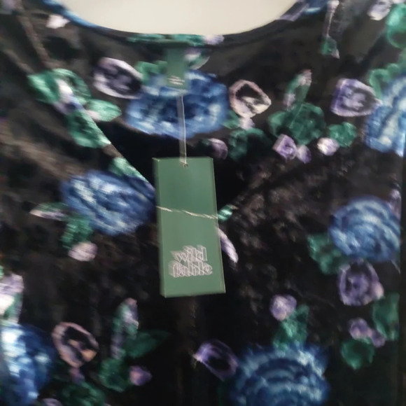 Velvet Floral Drop Hem Longsleeve Mini Dress Black-Blue New! Whimsigoth - Picture 5 of 5